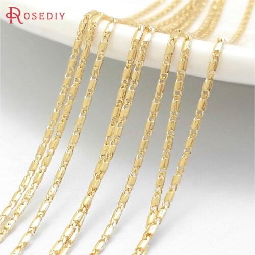 2 Meters Width 1.2MM 1.7MM 24K Champagne Gold Color Copper Flat Link Necklace Chains High Quality Diy Jewelry Accessories