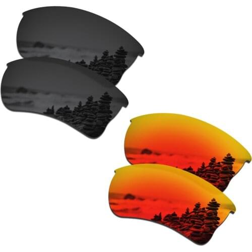 SmartVLT 2 Pairs Polarized Sunglasses Replacement Lenses for Oakley Quarter Jacket Stealth Black and Fire Red