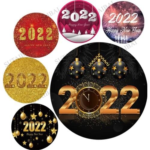 2022 Happy New Year Round Circle Backgrounds Photography Christmas Party Customized Poster Photo Backdrops Covers