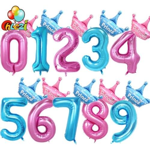 40 inch Pink blue Number ballons + Large size Crown Foil Balloon Air Inflatable Balls For Boys Girls DIY Birthday Party Decor