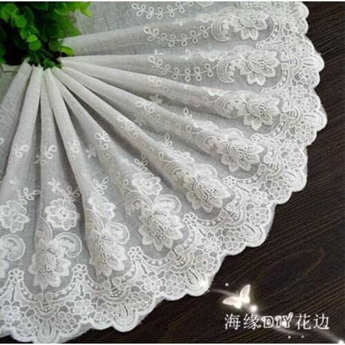5Yards Cotton Lace Fabric Scalloped Allover Embroidered Flower Lace for Womens Clothes Off White 22cm Free Shipping