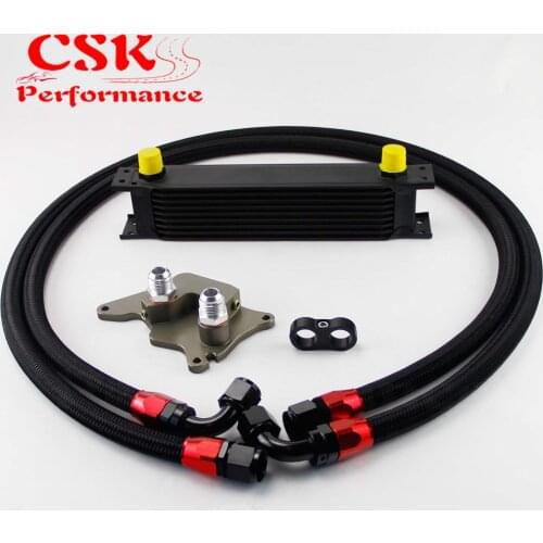 9 Row 248mm AN10 British Oil Cooler Kit Fits For BMW Mini Cooper R56 Supercharger Black