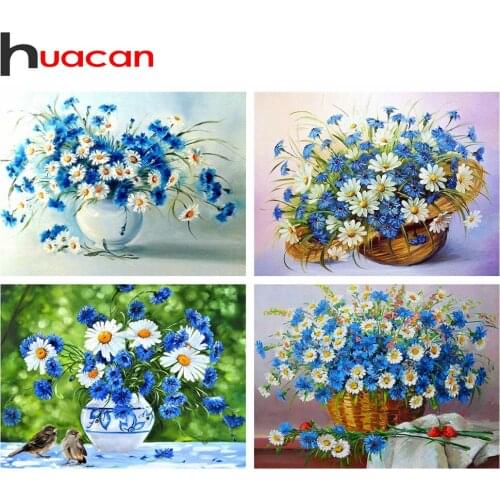 Huacan Diamond Embroidery Set 5D Daisy Vase Diamond Painting Rhinestones Mosaic Flower Beaded Pictures Creative Hobbies