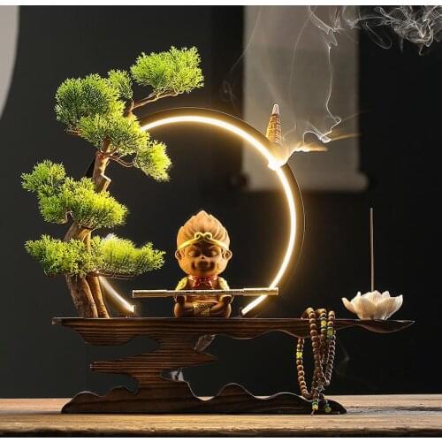 Zen Backflow Incense Burner Qitian Great Sage Monkey King Ornaments Living Room Porch Office Decor Household Aromatherapy Burner