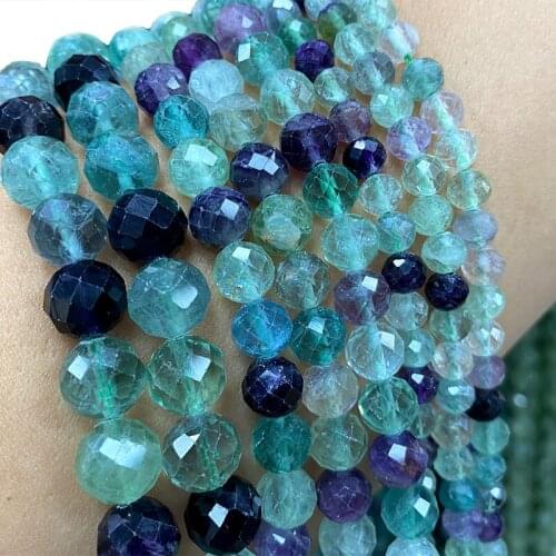 Fine AAA Round 100% Natural Stone Hard Cut Faceted Beads Fluorite For Jewelry Making DIY Bracelet Necklace Earrings 6/8/10MM