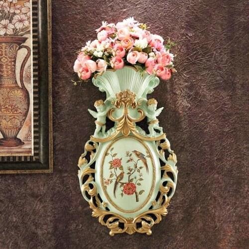 European Wall Hanging Vase Resin Craft Decoration Home Livingroom Sofa Background Ornaments Artificial Flowers Pot Wedding Gift