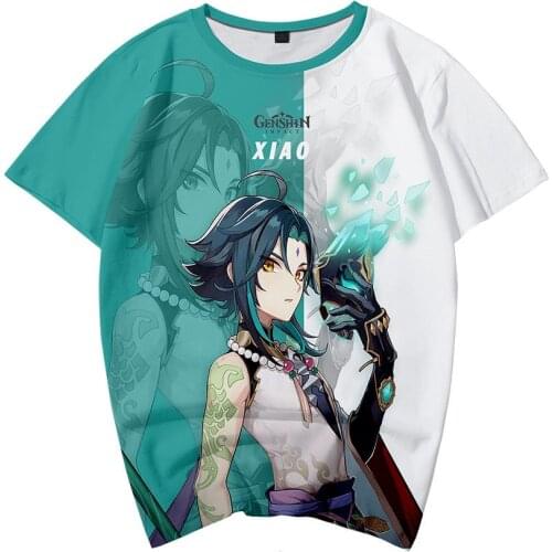 Boy Girl Kids Anime Clothes Game Genshin Impact Hu Tao Xiao Zhongli Ganyu T shirt Men Womens Genshin Impact T-shirt Short Sleeve