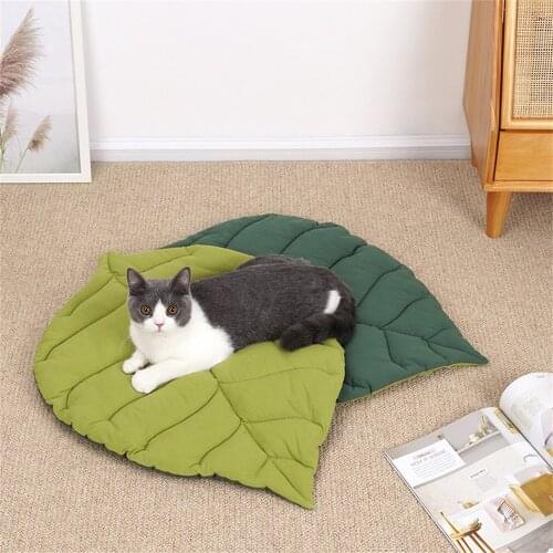 Ginkgo/Green Leaf Shape Soft Pet Dog Cat Bed Mat Soft Pad Machine Washable Mattress For Large Medium Small Dogs Cats Kennel Pad