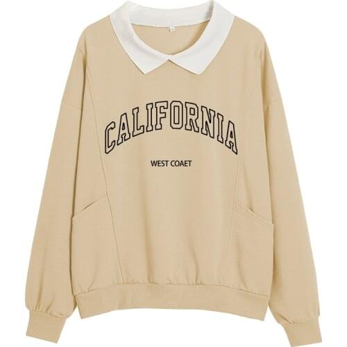 California Letter Graphic Hoodie Women Turn-down Collar Oversized Swearshirt Harajuku Hoodies Streetwear Pullovers Female