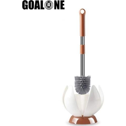 Lotus Design Toilet Brush and Holder Floor-Standing Cleaning Brush Automatic Opening and Closing Bathroom Toilet Cleaning Tools