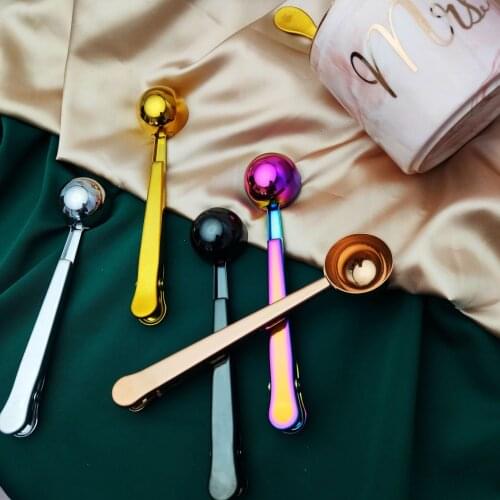 Coffee clip spoon creative two-in-one coffee bean measuring spoon milk powder sealed clip tea spoon stainless steel coffee spoon