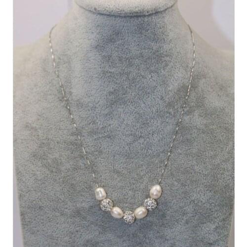 MADALENA SARARA Crystal inlain bead freshwater bead necklace 7-8mm pearl chain necklace 18"