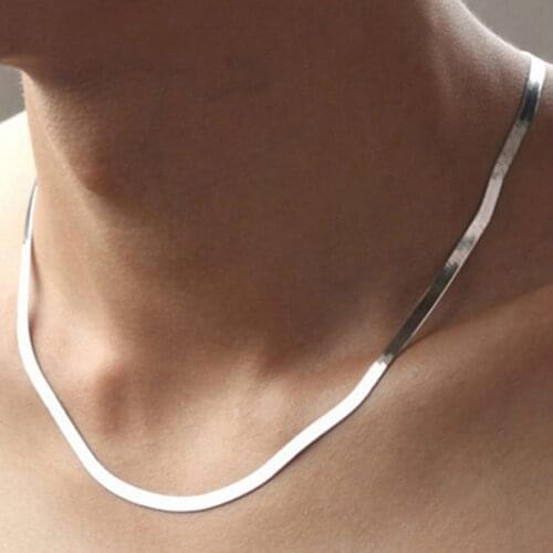 Ms. 2019 New Silver Necklace Flat Snake Bone Chain Men Domineering Fashion High Quality Jewelry