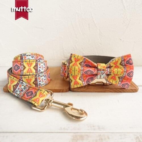 MUTTCO retailing self-design collar THE GRAY BOHEMIAN unique folk style dog collars and leashes with bow tie 5 sizes UDC051J