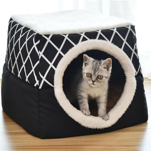 Pet bed for Cats Dogs Soft Nest Kennel Bed Cave House Sleeping Bag Mat Pad Tent Pets Winter Warm Cozy Beds 2 Siz 2 Colors