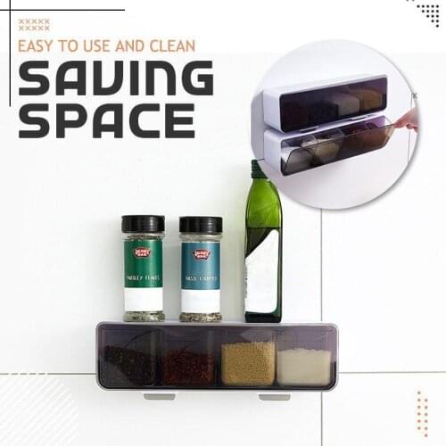 Spice Seasoning Box Pot Rack Salt Pepper Storage Container Condiment Jar Wall Mounted Sugar Drawer Cabinet Organizer Tool