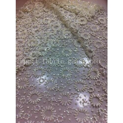 Wholesale sunflower sweet lace hign tense shining sequin glitter lace fabric for wedding dress design/party dress! 5 Yards/lot