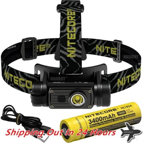 Original Nitecore HC60V2 1200LMs Rechargeable Headlamp + 18650 Battery + USB-C Charging Cable for Outdoor Search Hunting Camping