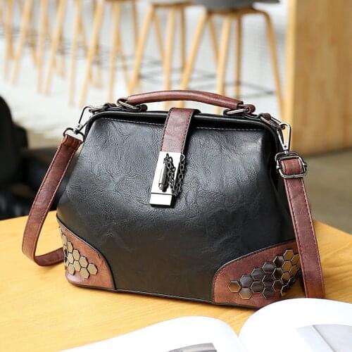 Luxury Rivet Handle Bag PU Leather Crossbody Bag Contrast Color Shoulder Bag For Women Brands Lock Design Handbag Clutch Totes