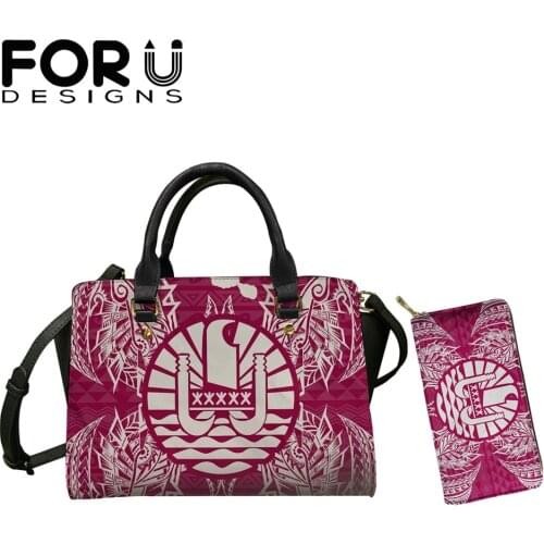 FORUDESIGNS New Fashion Women Totes Bags Set 2pcs Tahiti Polynesian Tribal Pattern Luxury Design Outdoor Messenger Bolsa Purse
