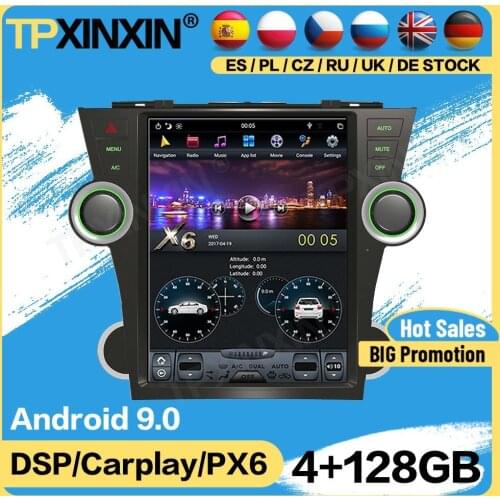 Carplay Tesla 128G Radio Control Recorder Android For Toyota Highlander 2009 2010 2011 2012 2013 GPS Player Auto Audio Head Unit