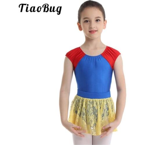 TiaoBug Children Girls Short Cap Sleeves Stage Performance Dance Costume Kids Gymnastics Ballet Leotard with Lace Tutu Skirt Set