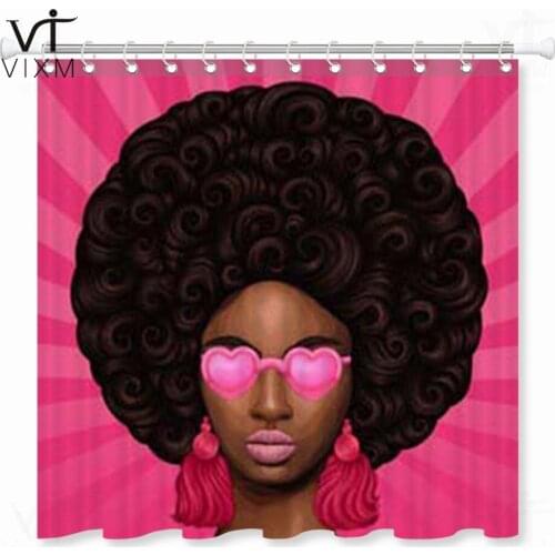 Cute African American WomanShower Curtain 3D Cartoon Waterproof Bathroom Curtain Polyester Fabric Bath Curtain Bathing Covering