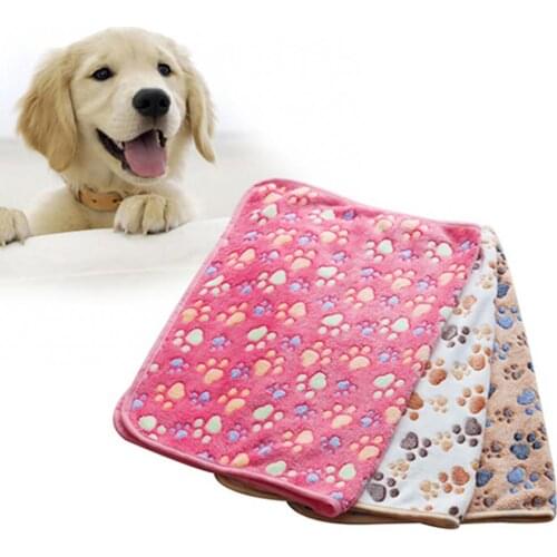 Winter Warm Soft Small Paw Print Puppy Cat Dog Fleece Blanket Pet Carpet Mat Rectangular Sleeping Anti-shock Cover Blanket