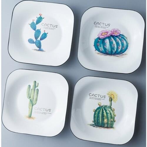1 Pcs Square ceramic plate Ceramic Dinner Set Porcelain Dessert Plate Steak Salad Snack Cake Plates Tableware Cactus square dish