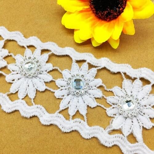 1 Yard Vintage Wide Rhinestone Flowers Indian Lace Trim Beaded Stripes Ribbon Sewing Craft For Wedding Dress Clothes Decorative