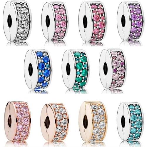 11 Designs Paved Stone Crystal Clip Beads for Charms Bracelets Women DIY Silver 925 Jewelry Stopper Beads for Jewelry Making