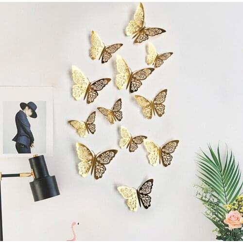 24Pcs Hollow 3D Butterfly Wall Sticker Art Decal Room Party Wedding Kitchen Living Room Decoration