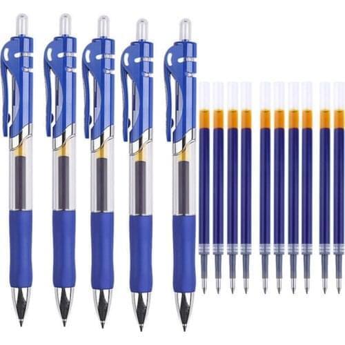 5Pcs Retractable Gel Pens +10pcs Core Blue Black Color Smooth Writing 0.5mm Gel Ink Pen for Office Writing Supplies Stationery