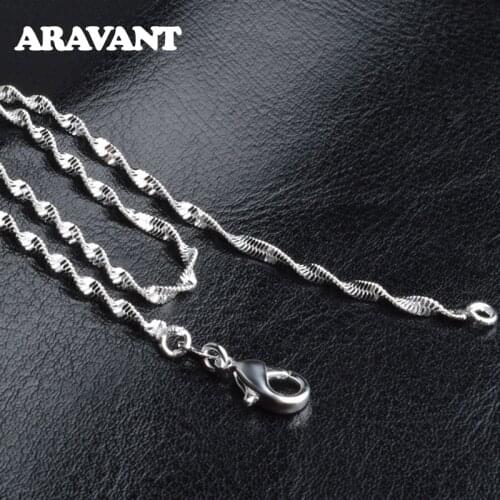 925 Silver 2MM Twisted Water Wave Chain Link Necklaces For Women Girls Jewelry