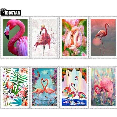 IOOSTAR Diamond Embroidered Flamingo King Mosaic Full Square Round Mosaic Diamond DIY Diamond Painting Animal Home Gift