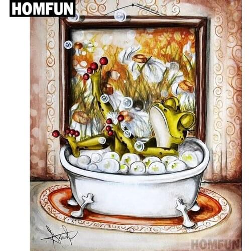 HOMFUN Full Square/Round Drill 5D DIY Diamond Painting "Frog shower" 3D Embroidery Cross Stitch 5D Home Decor Gift A00629