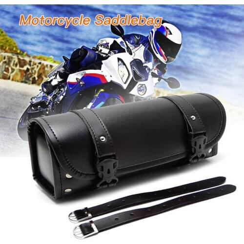 Side Bag Rear Seat Bags PU Roll PU Leather Black Motorbike Biker Backpack Bike Suitcase Waterproof Tool Storage