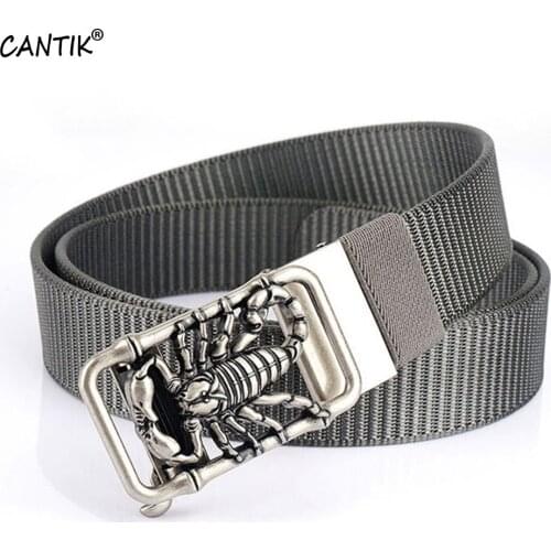 CANTIK Unique Design Scorpion Pattern Automatic Buckle Metal Quality Nylon & Canvas Belts for Men Clothing Accessories CBCA268