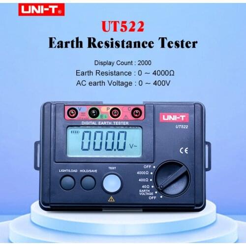 UNI-T UT522 Digital Earth Ground Meter 0-400V 0-4000 ohm AC Insulation Resistance Tester with Data hold & lcd backlight display