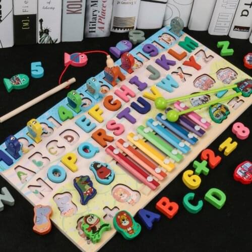 Wooden Montessori Preschool Busy Board Math Fishing Counting Geometric Figures Developing Board Toy Educational Toys