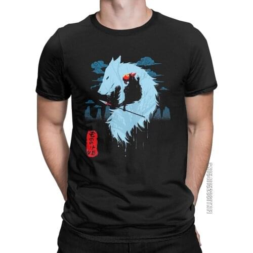 Wolf Princess Mononoke Hayao Miyazaki T Shirt Mens Cotton Novelty T-Shirt Round Neck Tees Classic Clothing Gift Idea