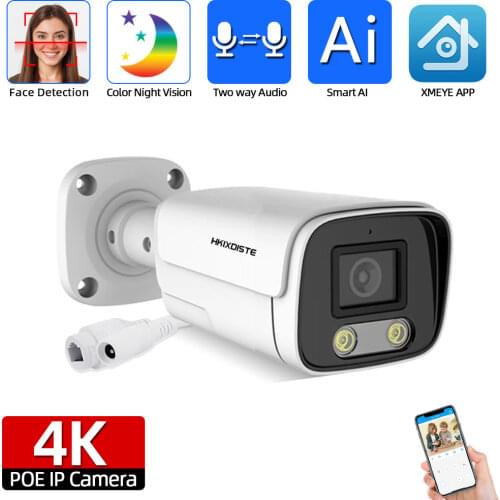 HKIXDISTE 4K POE Two way Audio Camera Outdoor HD 8MP Waterproof CCTV Surveillance Camera Color Night Vision Bullet IP Camera