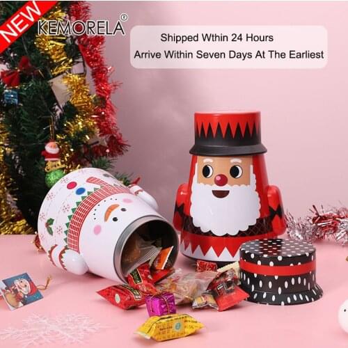 Santa Candy Box Storage Tin Box Creative Christmas Decoration Tumbler Design Snack Candy Biscuit Packaging Tin Can Candy Box