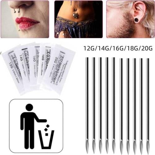 10pcs Body Piercing Needles 14G 18G 20G Stainless Steel Sterile Disposable Ear Nose Navel Nipple Lip Piercing Tool Tattoo Supply