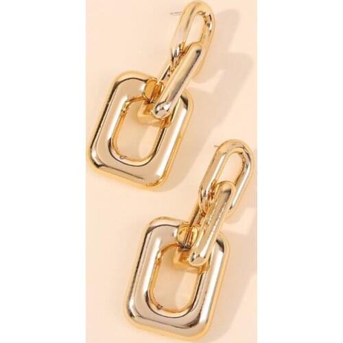 JINGLANG Personality Exaggerated Earrings Female Geometric Modeling Buckle Multi-layer Simple Metal Earrings Gift For Friend