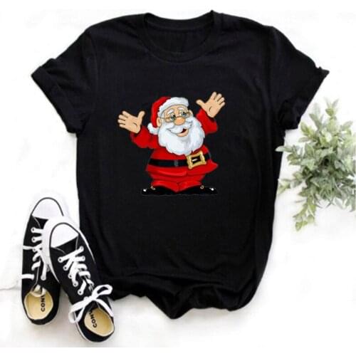 Mayos Black Santa Claus T-shirt Ladies Merry Christmas Reindeer Harajuku Short Sleeve T-shirt Girl 90s Clothes