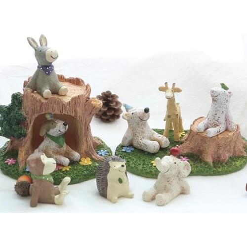 Resin Simulation Mini Raccoon Kangaroo Alpaca Deer Bear Donkey Wildebeest Animal Model Figurine Home Decorsin