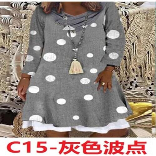 Fashion Womens Spring And Autumn Dresses New Loose Casual Fake Pile Collar Flower Long-sleeved Big Swing Stitching Dress Dress