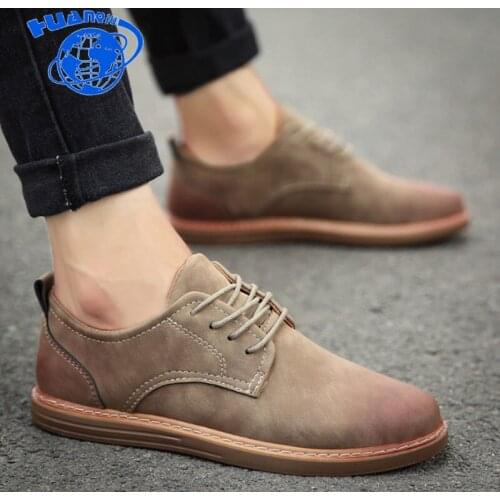 HUANQIU 2018 Spring/Autumn Men Casual Shoes Breathable British Leather Shoes Man Flat Shoes Plus size 44 ZLL393