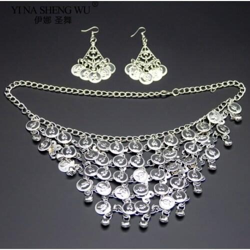 Indian Belly Dance Accessories Set Women Belly Dance Necklace Earrings Bracelet Gold Silver Set Belly Dance Accessory Wholesale